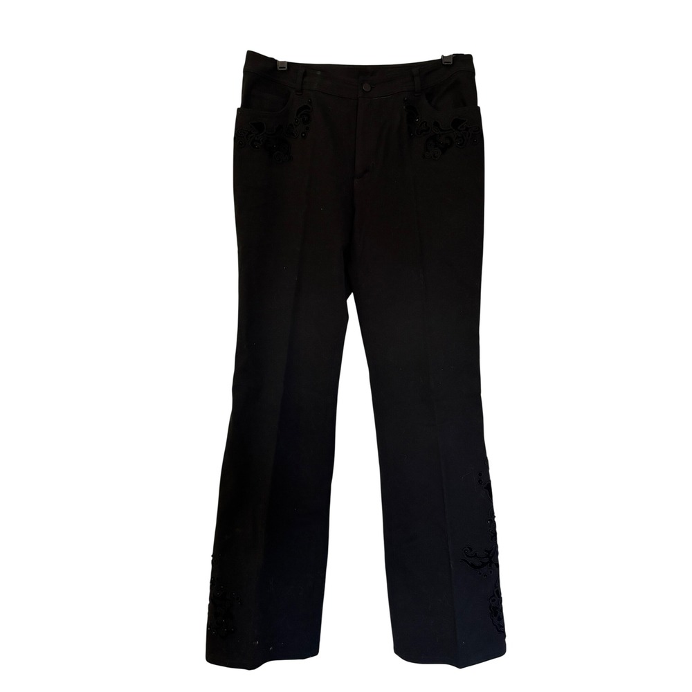 Dana Buchman Black Velvet Applique Beaded Trousers Straight Leg Pants Size 10